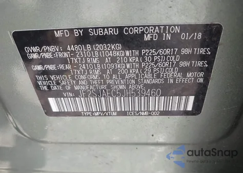 2018 Subaru Forester 2.5I Premium from USA, damaged, VIN JF2SJAEC5JH539460